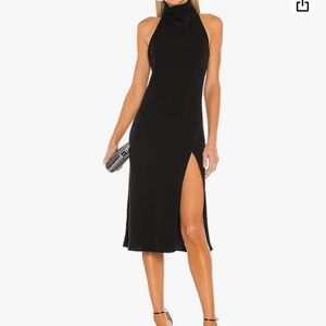 NWT ALENDA DANMOS Elegant High Neck Sleeveless Midi High Side Slit Dress